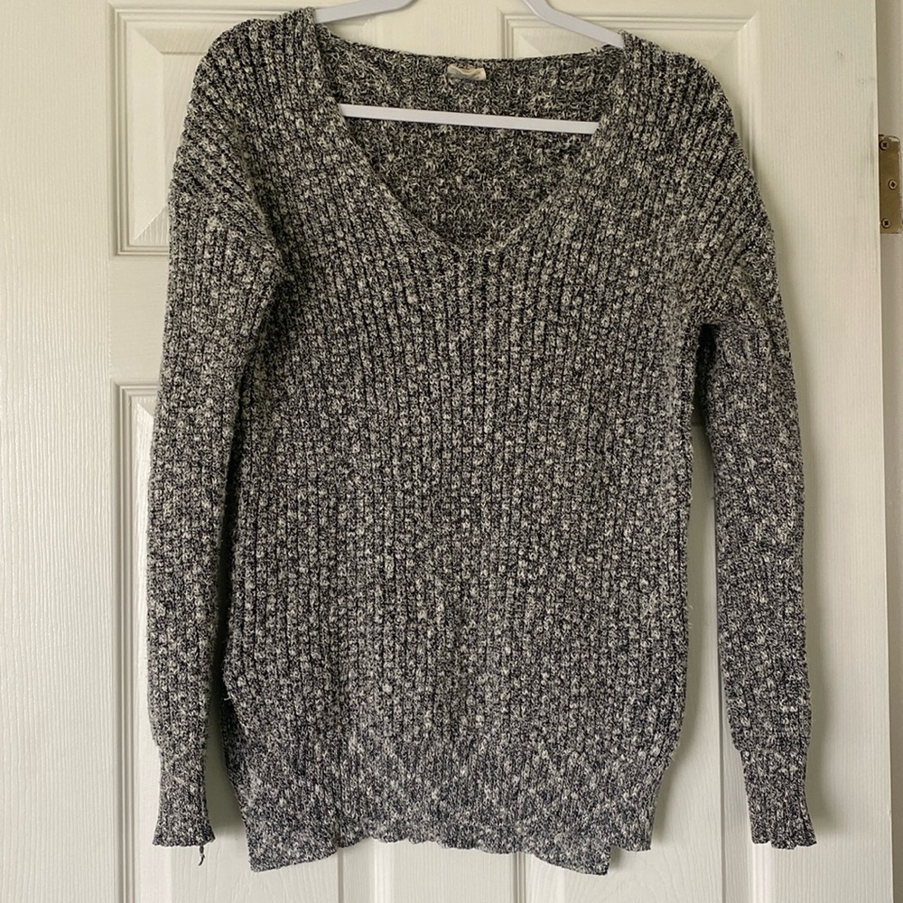 Gray Chunky V Neck Sweater